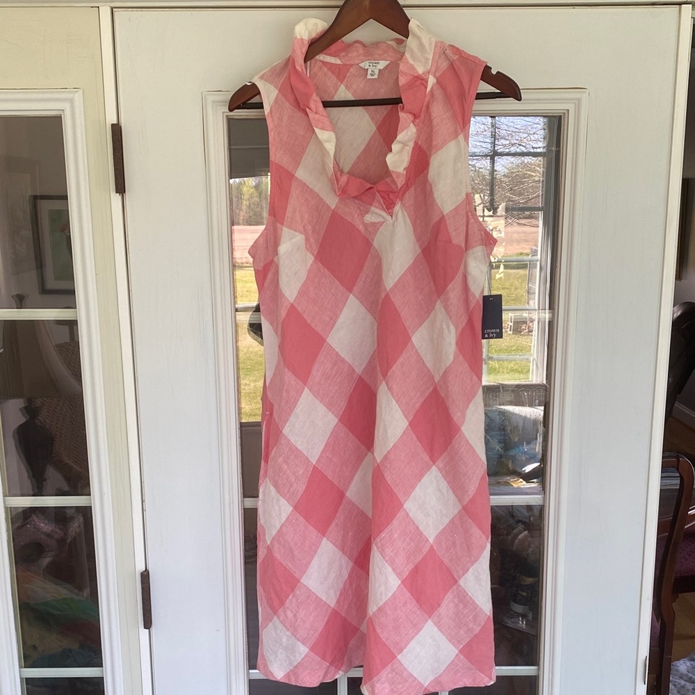 crown & ivy NWT Pink and White Linen Sundress. Size XL Gorgeous!